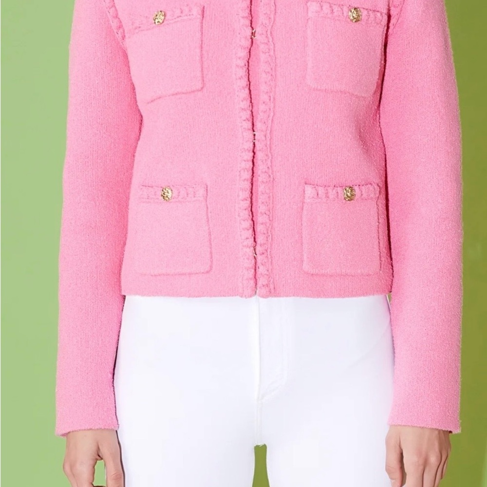Endless Rose Pink Tweed Boxy Blazer with Gold Buttons